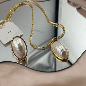 Gold-Tone Pearl Necklace and Ring Set